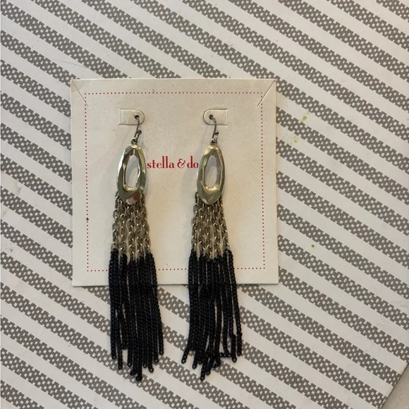 Stella & Dot Elegant Gold and Black Chain Earrings - Picture 3 of 5